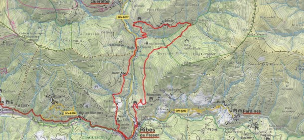 Plànol Ribes de Freser ruta pels veïnats Alt Freser