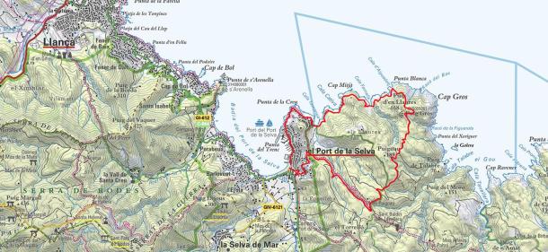 Plànol Port de la Selva a cala Fornells